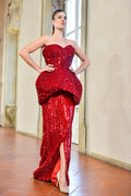 Scarlet Sequin Peplum Couture Dress