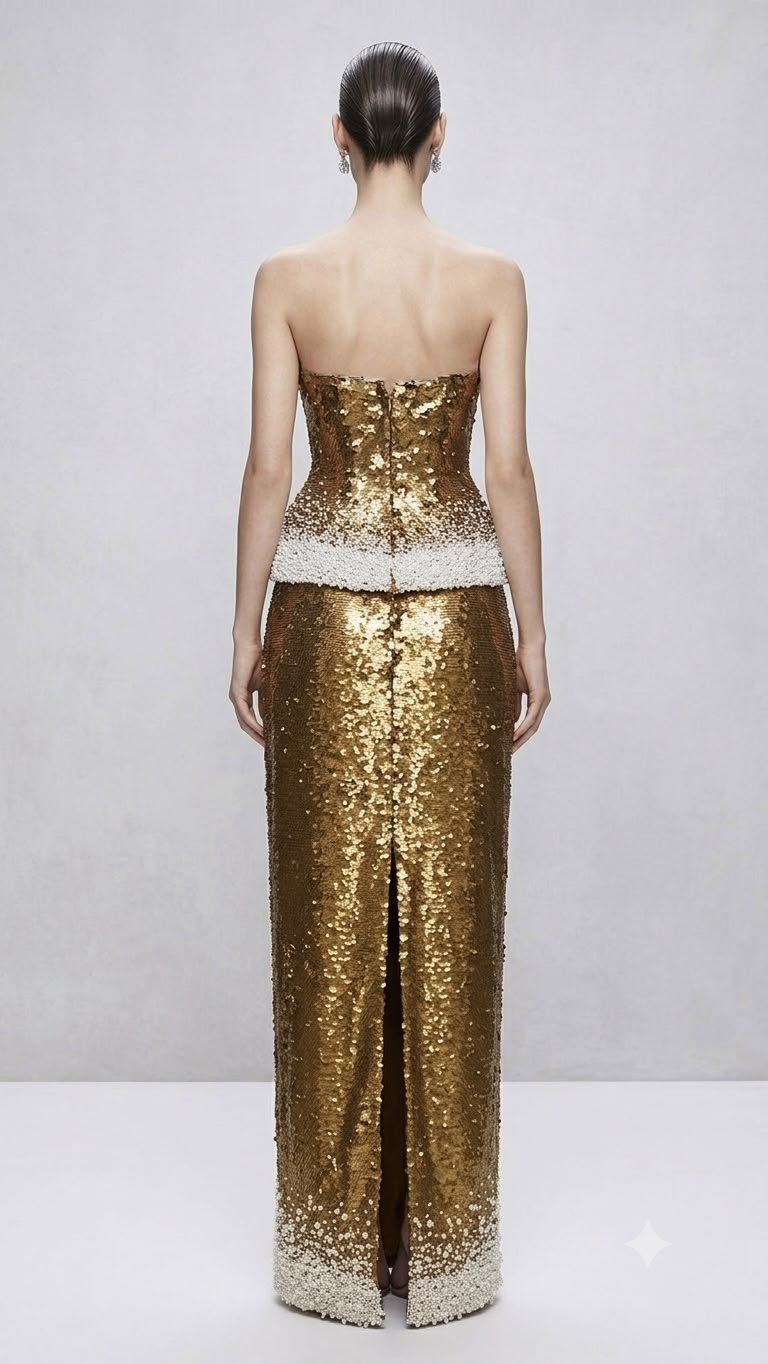 Gold Sequin Peplum Gown - back