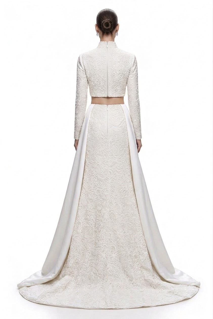 Ivory Lace Two-Piece with Detachable Train - back