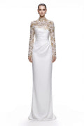 Pearl-Embroidered Illusion Column Gown - front
