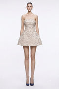 Champagne Beaded Lace Mini Dress - front