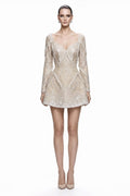 Champagne Lace Long-Sleeve Mini - front