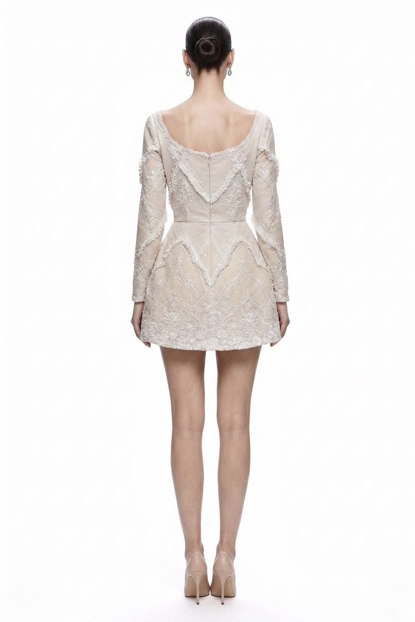Champagne Lace Long-Sleeve Mini - back