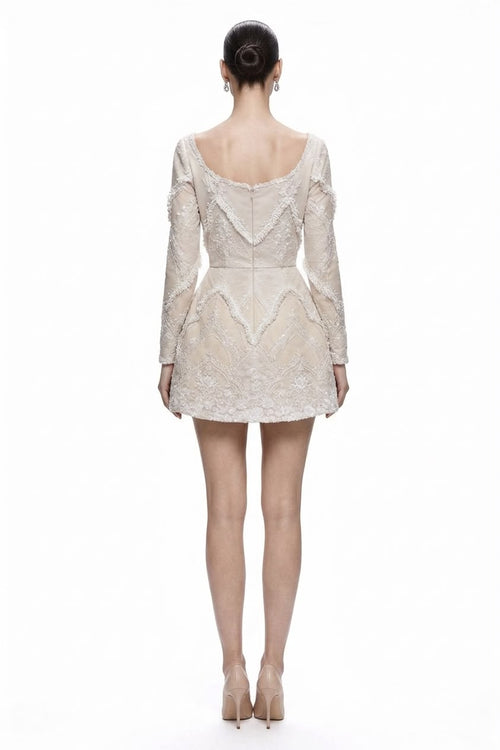 Champagne Lace Long-Sleeve Mini - back