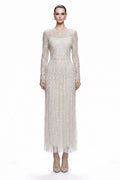 Silver Beaded Fringe Tea-Length Gown - front