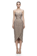 Champagne Beaded Wrap Cocktail Dress - front