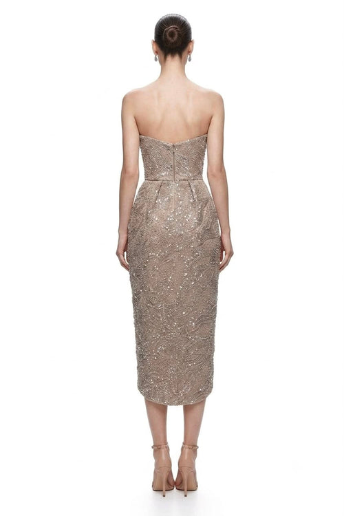 Champagne Beaded Wrap Cocktail Dress - back