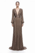 Mink Beaded Plunge Gown - front