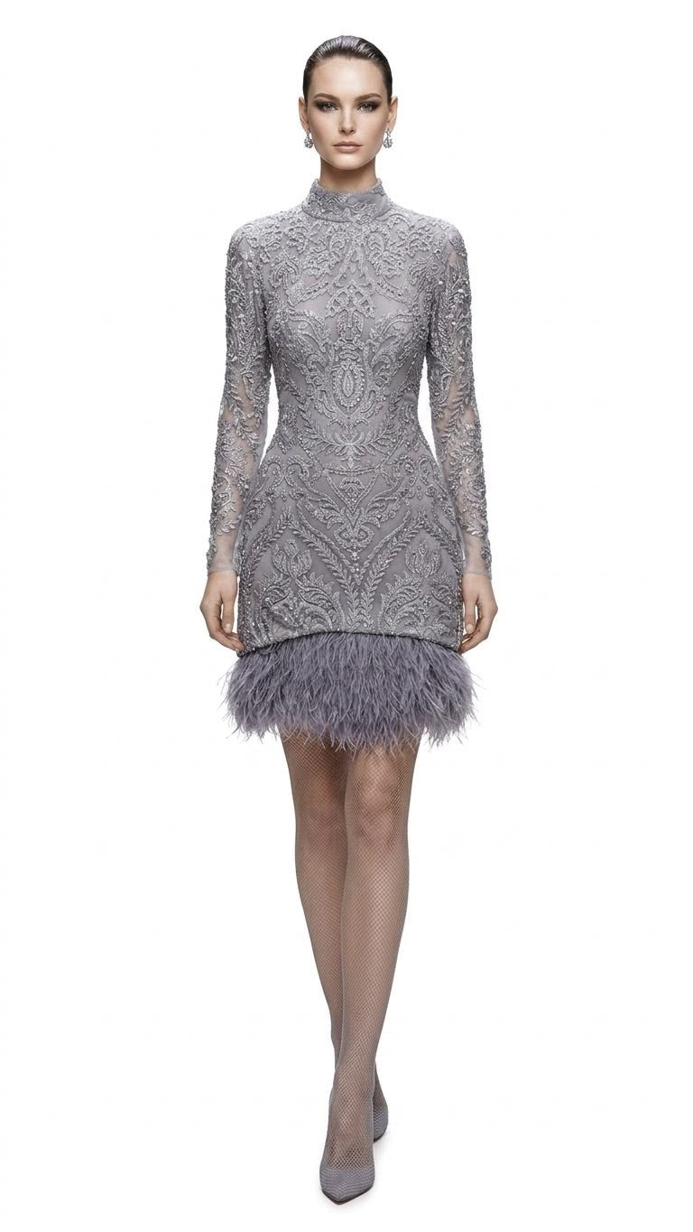 Silver Lace Feather-Hem Mini - front