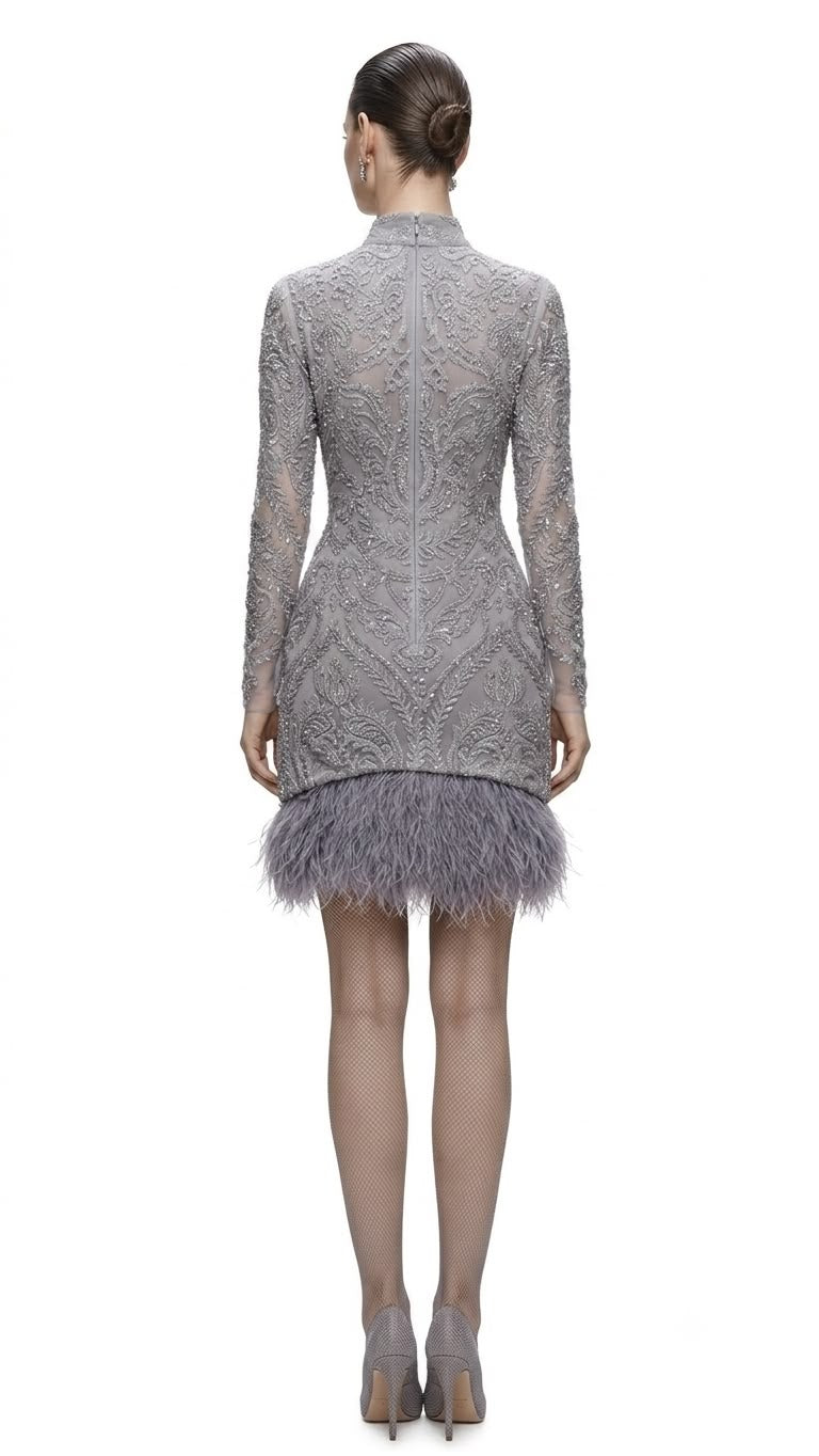 Silver Lace Feather-Hem Mini - back