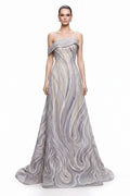 Iridescent Swirl Off-Shoulder Gown - front