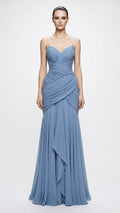 Dusty Blue Ruched Mermaid Gown - front