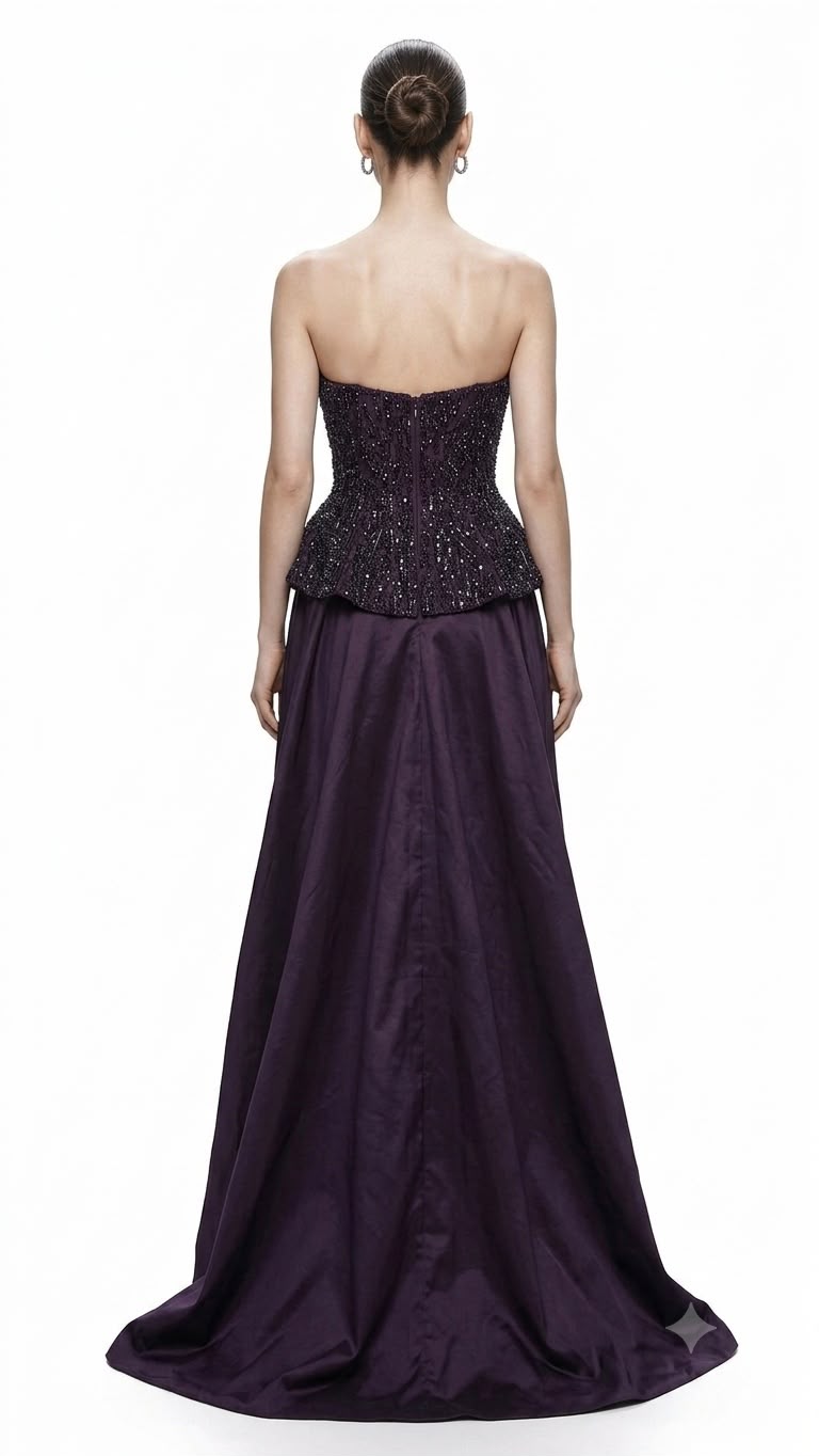 Aubergine Beaded Corset Gown - back