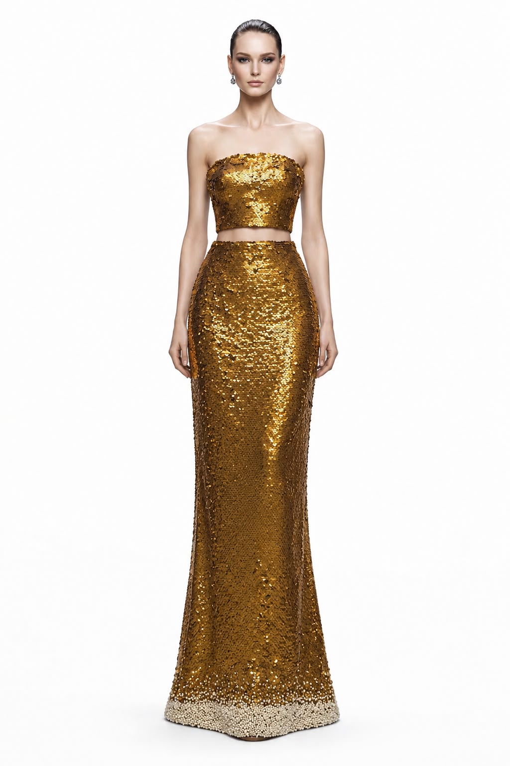 Antique Gold Sequin Two-Piece Set - front