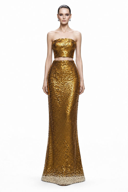 Antique Gold Sequin Two-Piece Set - front