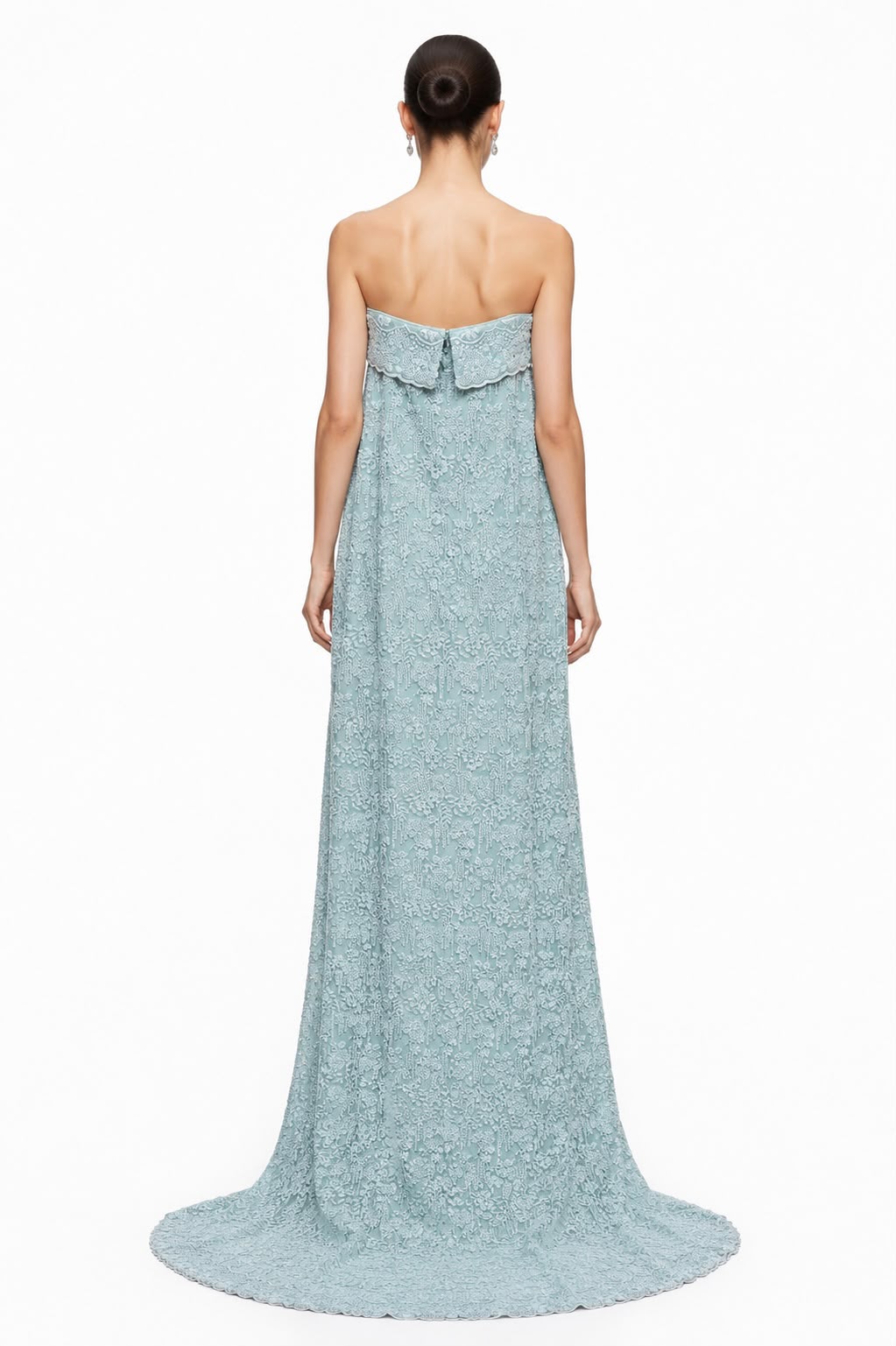 Sage Strapless Mini with Chiffon Train - back