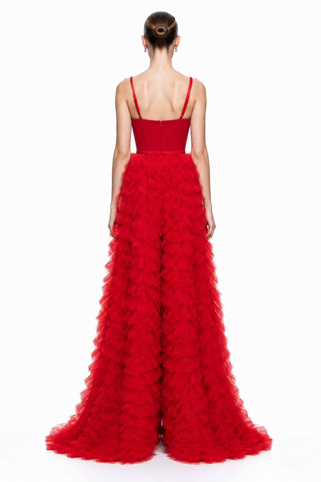 Crimson Tiered Tulle High-Low Gown - back