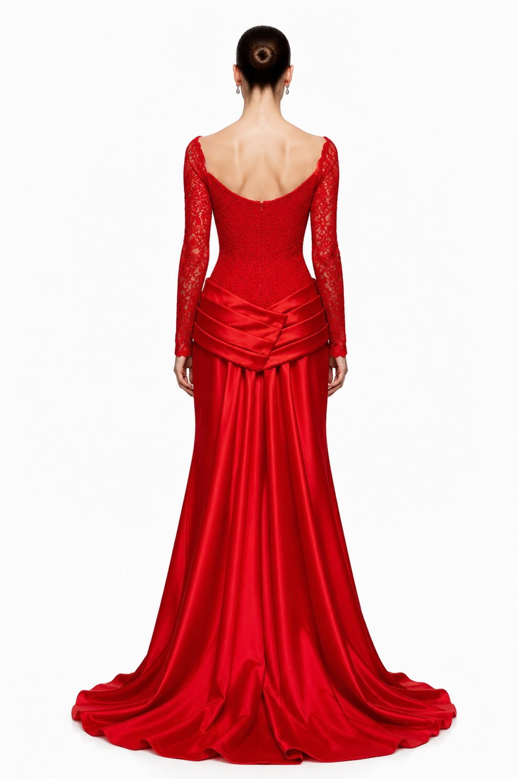 Red Lace Off-Shoulder Mermaid Gown - back