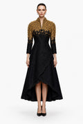 Black & Gold Embellished Tea-Length Dress - front