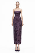 Plum Beaded Strapless Midi Gown - front