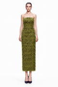 Olive Feather Strapless Midi Dress - front