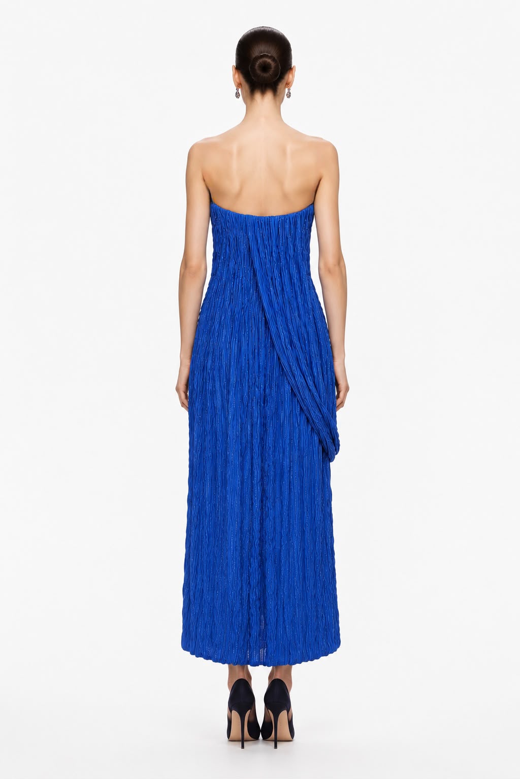 Royal Blue Crinkle Plissé Column Gown - back