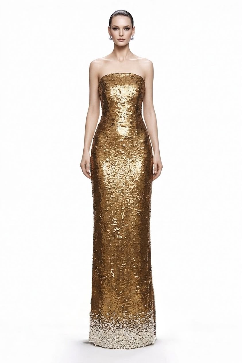 Gilded Sequin Column Gown - front