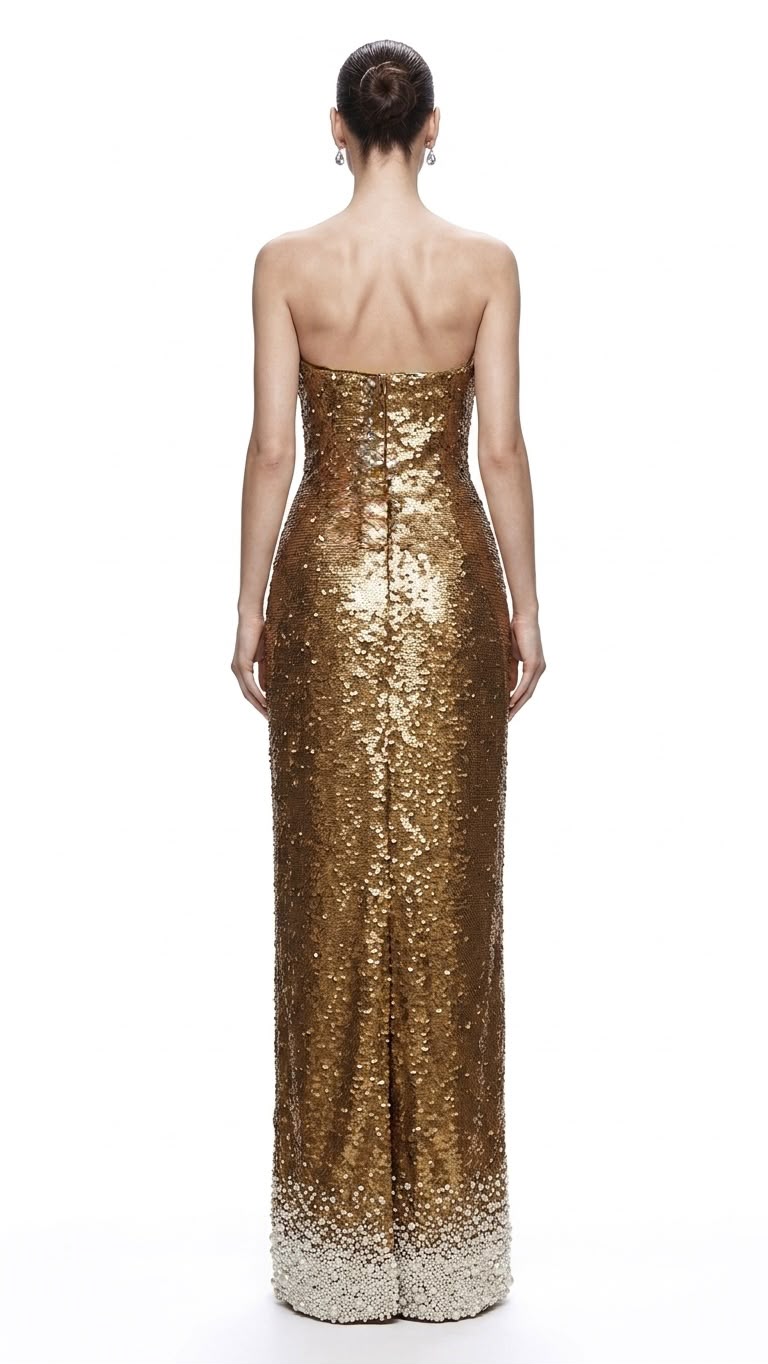 Gilded Sequin Column Gown - back